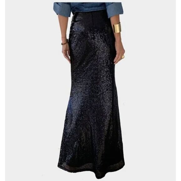 Calypso St Barth Sequin Maxi Skirt Silk Long Party Special Occasion Black XS - Picture 3 of 13